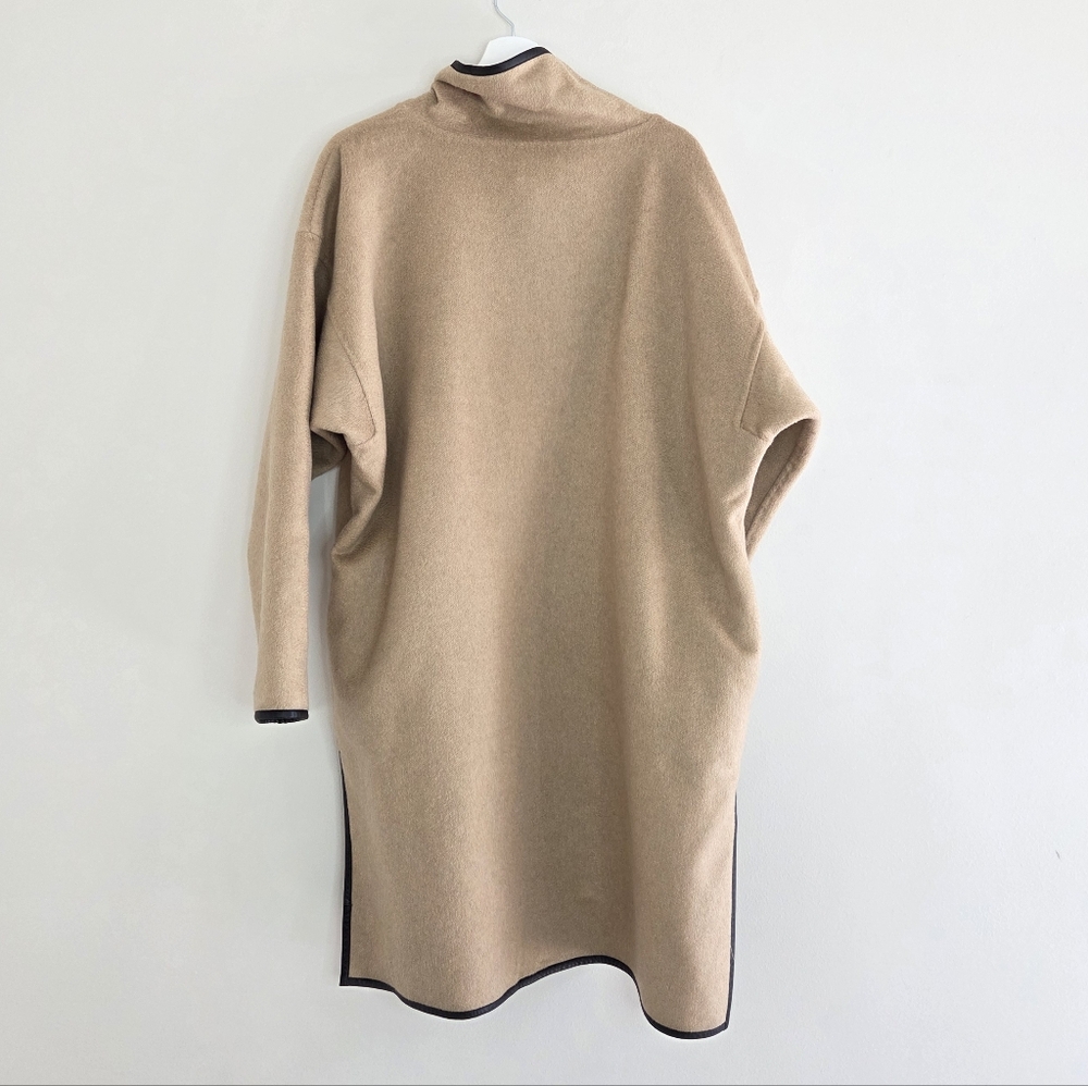 J. Crew Poncho Cashmere Piping Quarter-Zip Mock-Neck Mid-Length Sand Medium - Picture 3 of 9